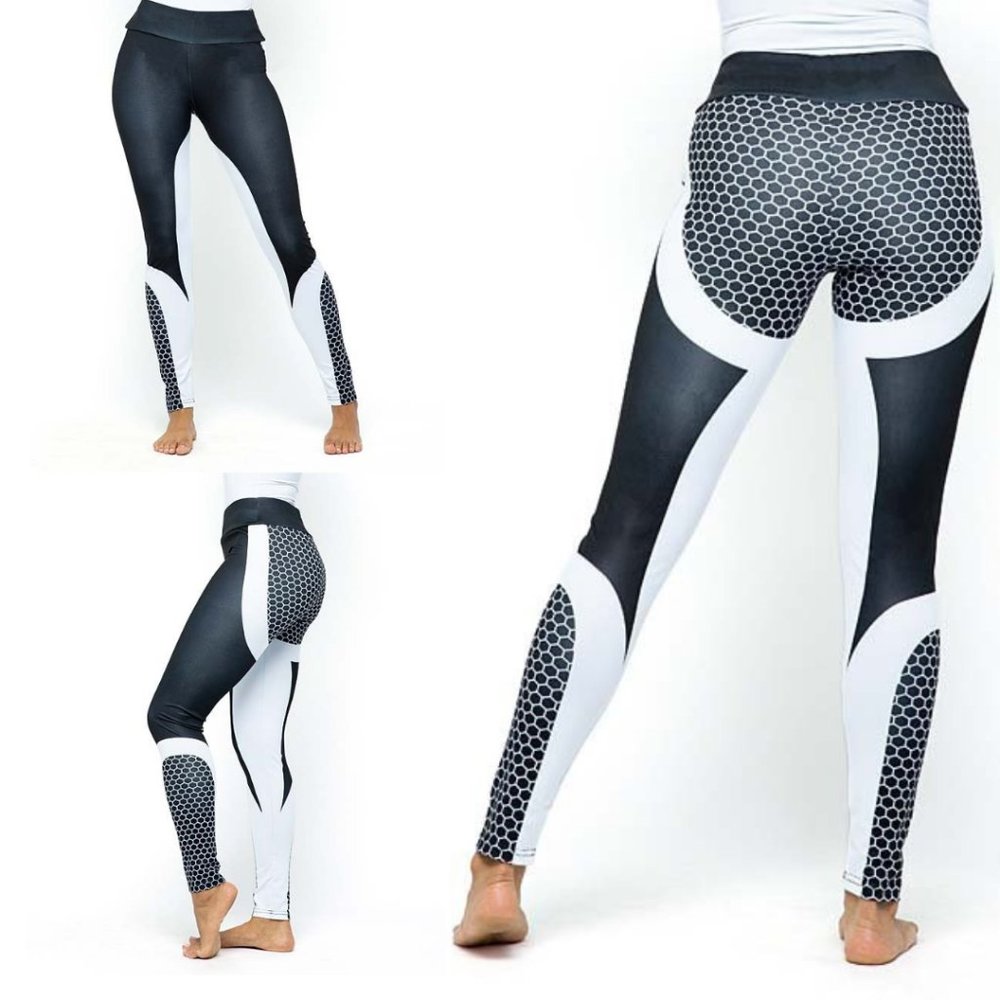 Black & White Abstract Honeycomb High-Waist Leggin